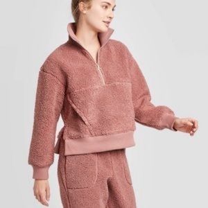 Joy Lab Mauve Sherpa 1/2 Zip Pocket Pullover